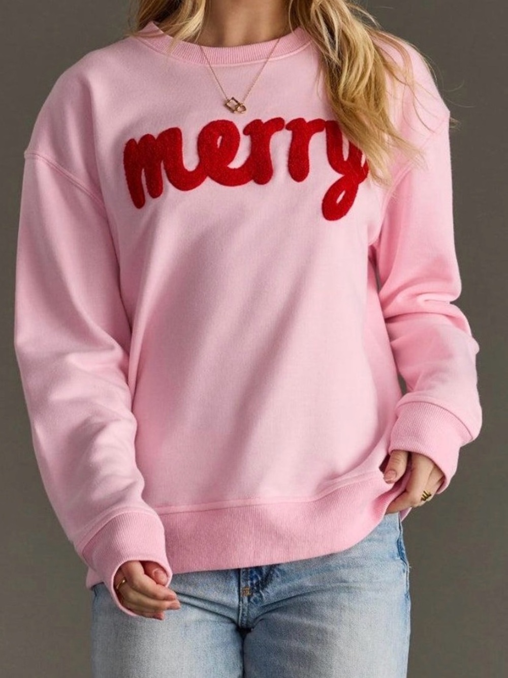 MWT Merry Christmas Sweatshirt Pink With Red Lettering Size Small